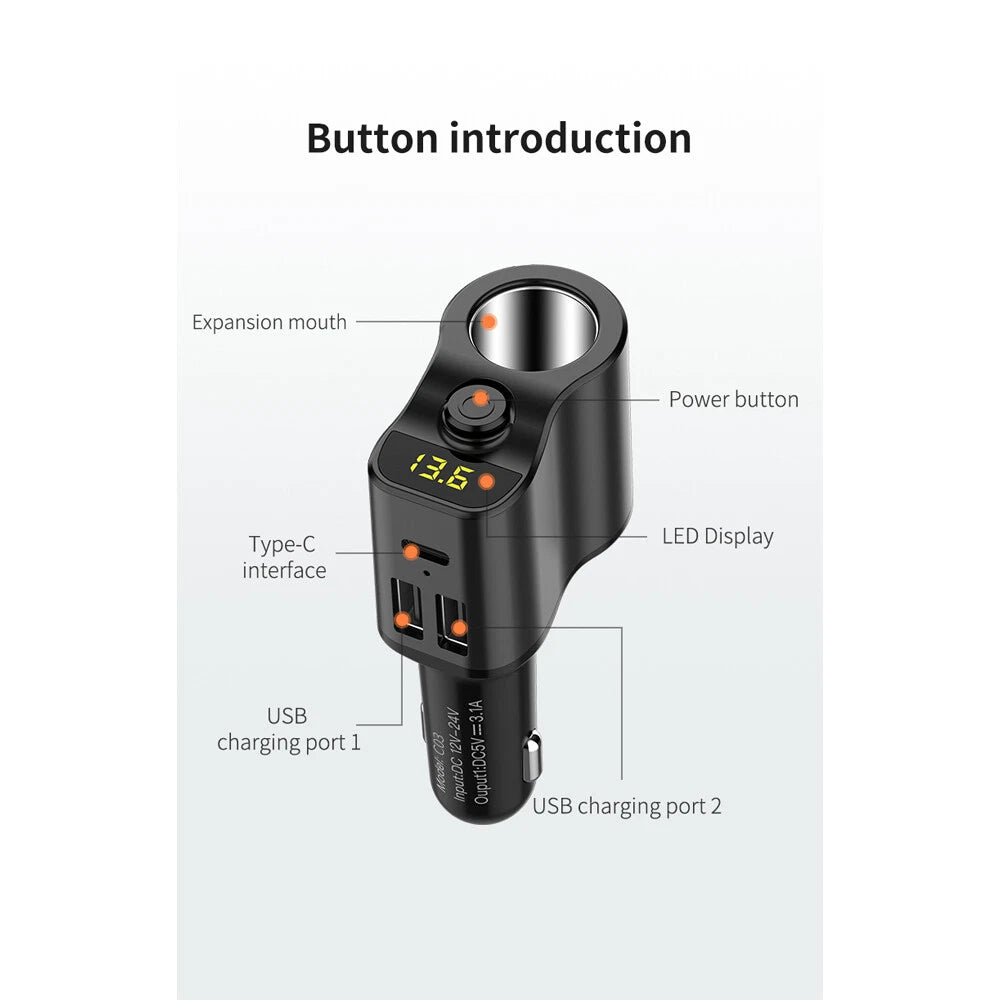 80W car cigarette lighter socket Splitter Car Charger Adapter USB C Type PD port