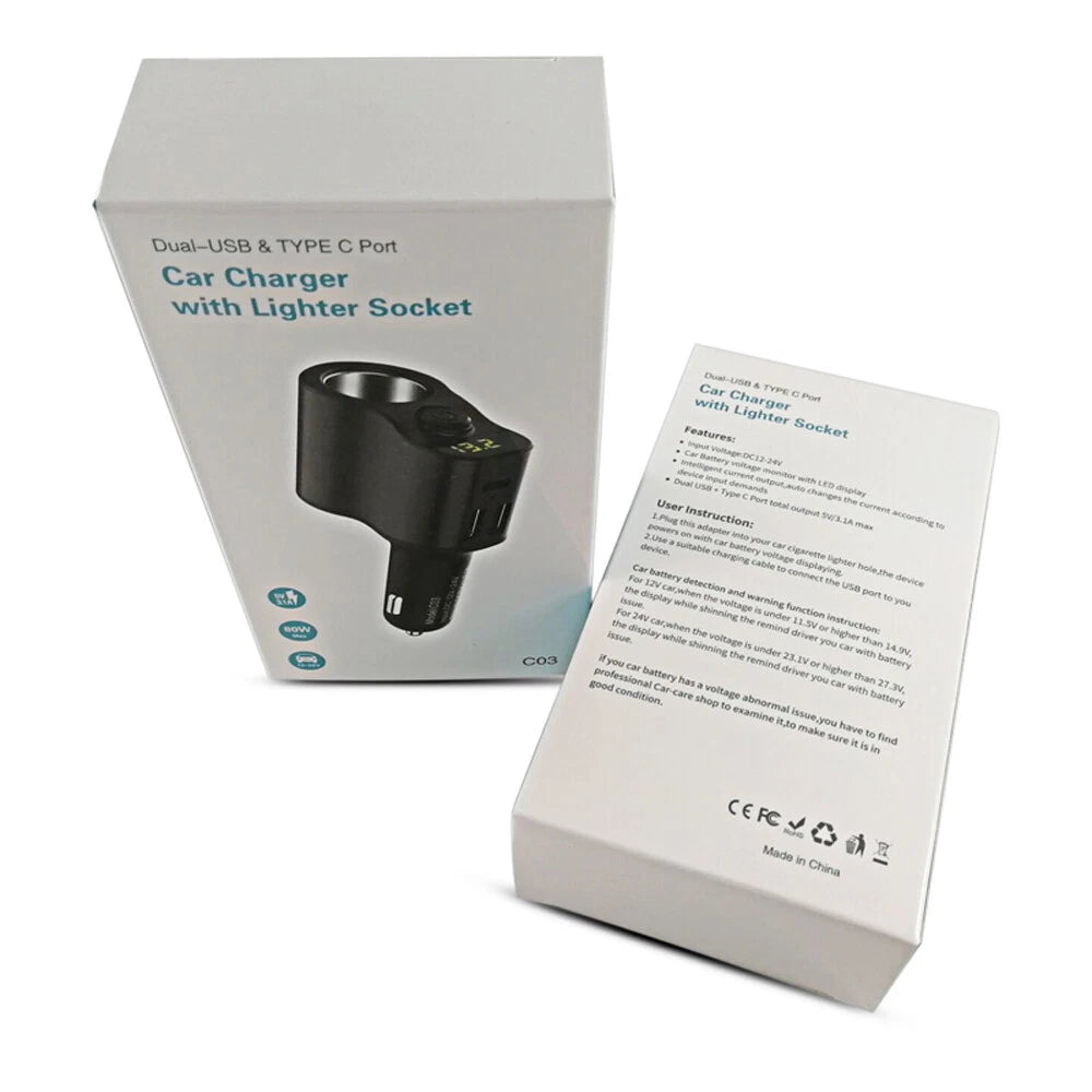 80W car cigarette lighter socket Splitter Car Charger Adapter USB C Type PD port