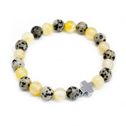 Set Of 2 Dalmatian Jasper & Yellow Agate Gemstones Friendship Bracelet